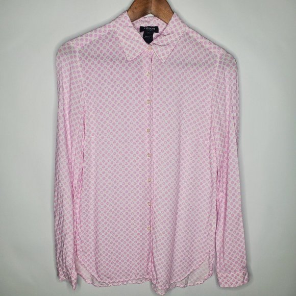 Olsen Europe Tops - Olsen Europe Womens Pink Polka Dot Button Front Blouse Size XS Long Sleeve Work